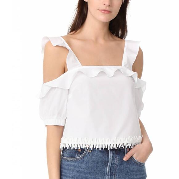 N/Nicholas Cotton Square Neck Cold Shoulder Crop Top Blue Size 4 NWT - Picture 13 of 13